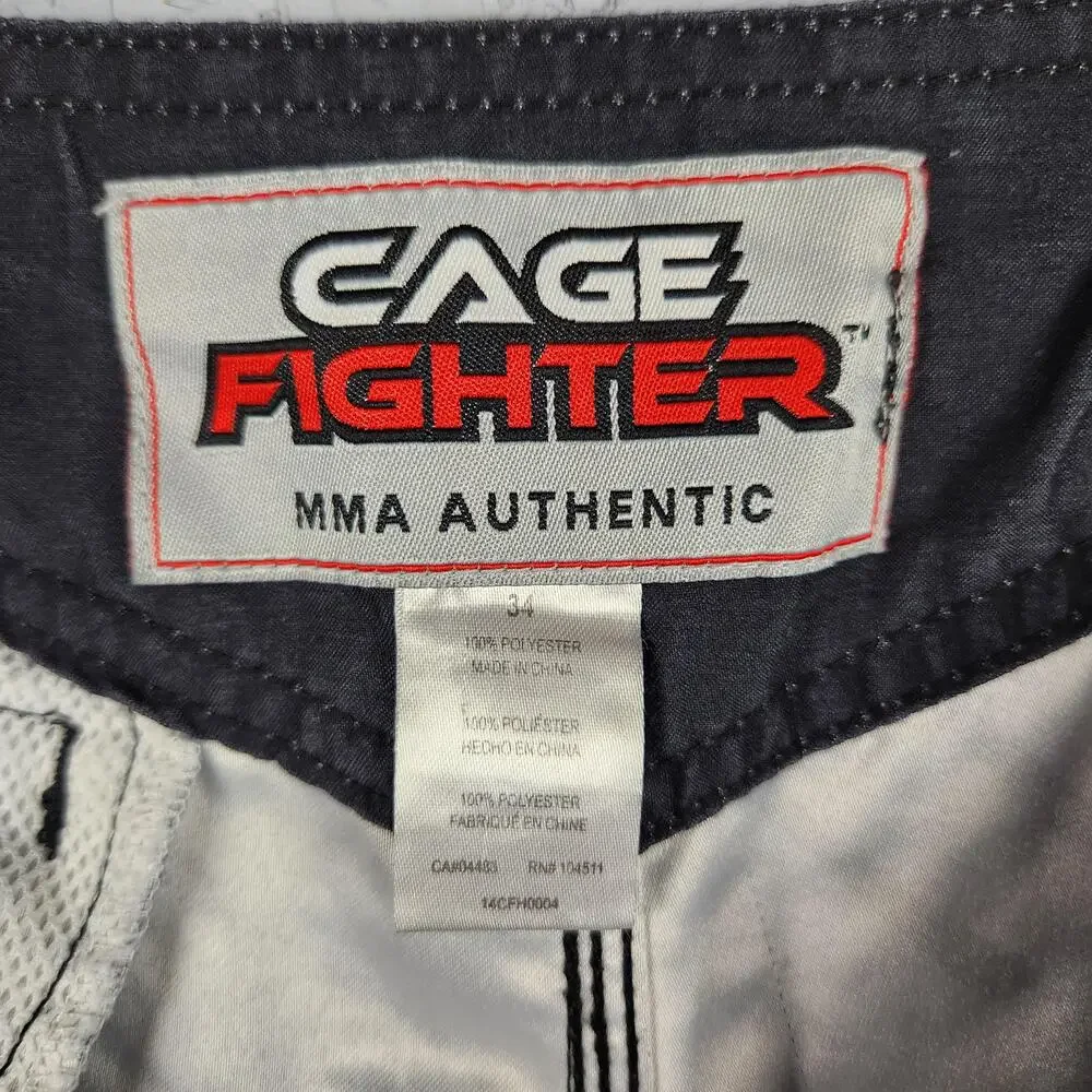 Cage Fighter MMA Authentic Shorts Mens 34 Black Graphic Fight Trunks Graphic